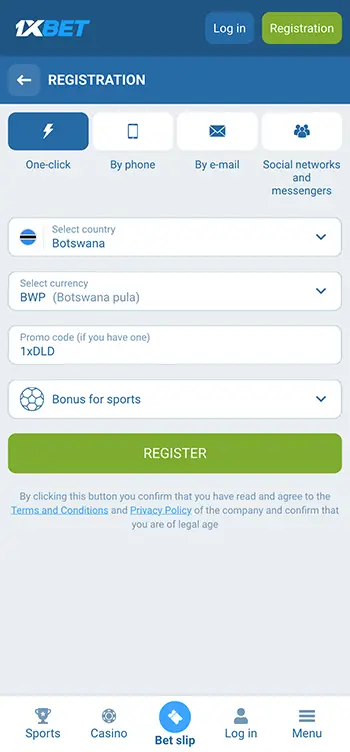 Step 3 - Choose a registration method One-Click Phone Email or Social Network